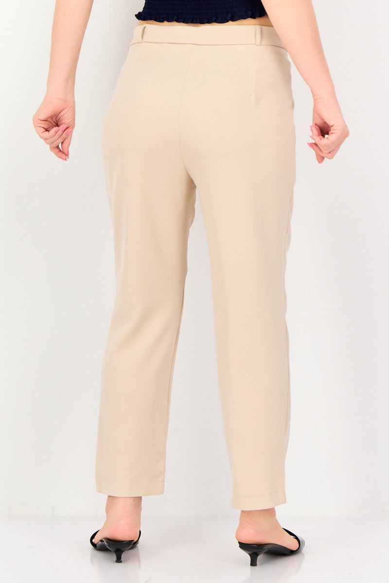 trendyol Women Regular Fit Plain Wide Leg Pants, Biege - Image 3