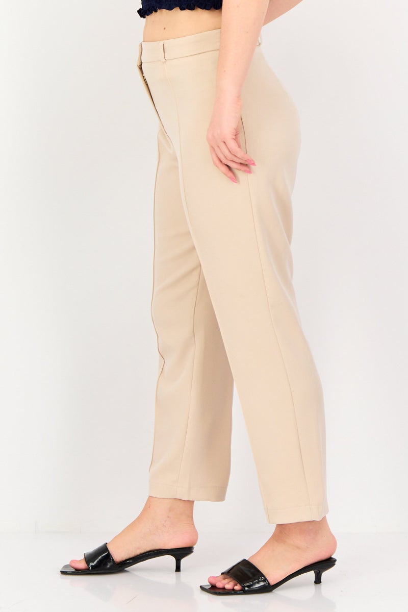 trendyol Women Regular Fit Plain Wide Leg Pants, Biege - Image 2