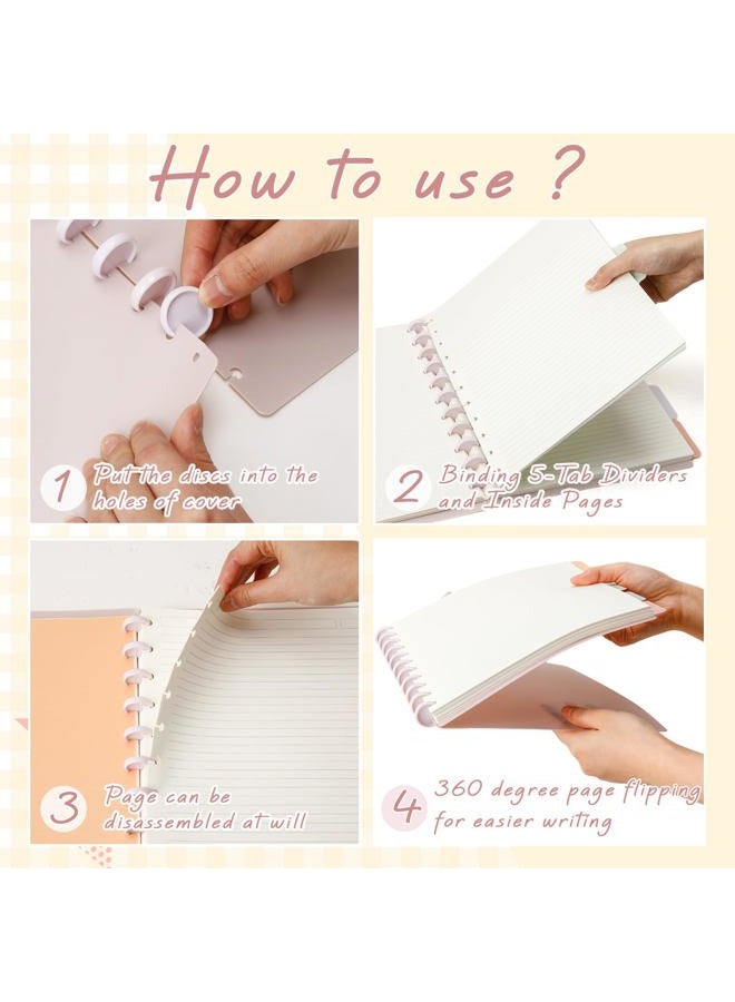 Glenmal 4 Sets Letter Size 8.5 x 11 in Discbound Notebook Includes Covers Discs 5 Tab Note Taking Dividers College Ruled Removable Pages Refillable Subject Notebook for School Office(Pastel Color) - Image 5