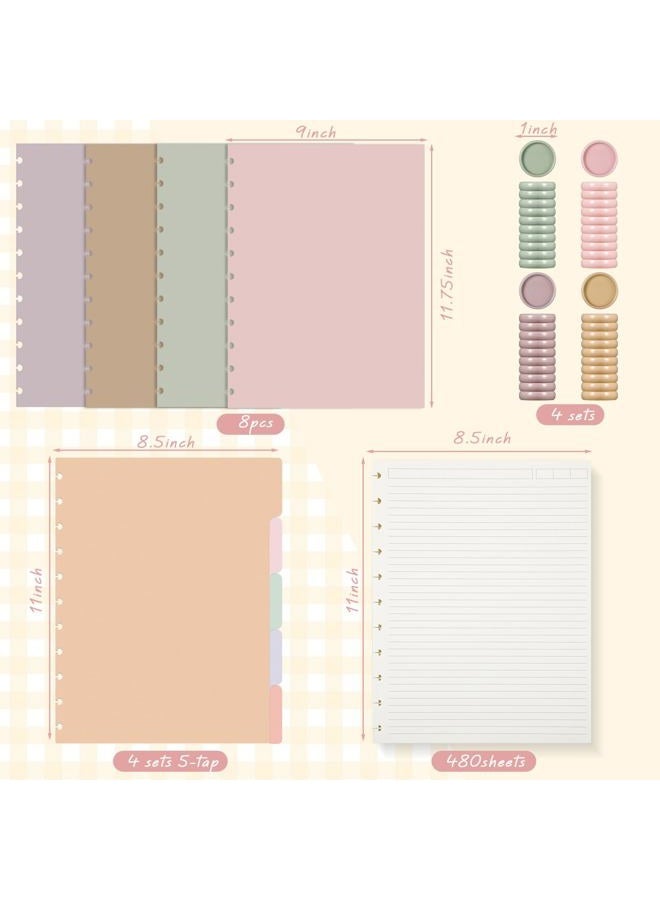 Glenmal 4 Sets Letter Size 8.5 x 11 in Discbound Notebook Includes Covers Discs 5 Tab Note Taking Dividers College Ruled Removable Pages Refillable Subject Notebook for School Office(Pastel Color) - Image 2