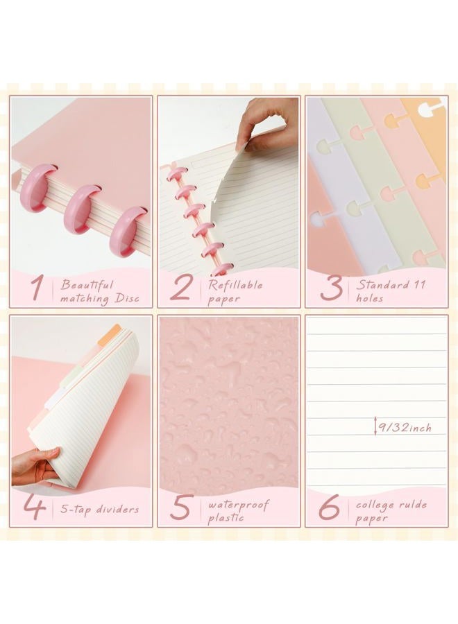 Glenmal 4 Sets Letter Size 8.5 x 11 in Discbound Notebook Includes Covers Discs 5 Tab Note Taking Dividers College Ruled Removable Pages Refillable Subject Notebook for School Office(Pastel Color) - Image 3