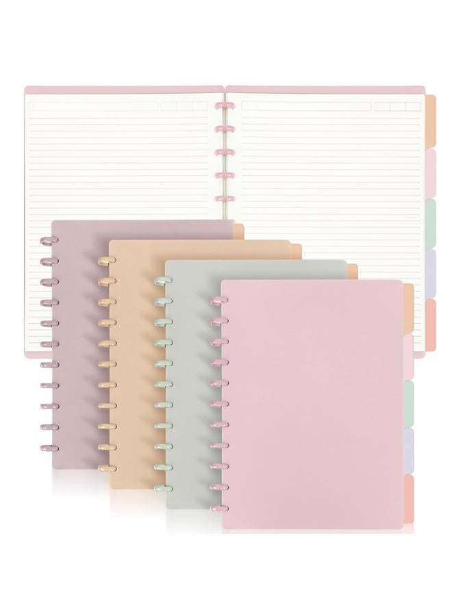 Glenmal 4 Sets Letter Size 8.5 x 11 in Discbound Notebook Includes Covers Discs 5 Tab Note Taking Dividers College Ruled Removable Pages Refillable Subject Notebook for School Office(Pastel Color) - Image 1