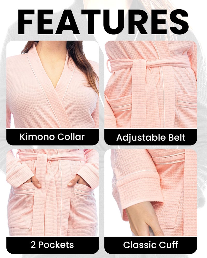 NY Threads Womens Robe Soft Knit Waffle Bathrobe Lightweight Knee-Length Loungewear, Medium, Light Pink - Image 3