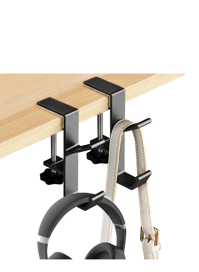 TRASSLE 2Pcs Clamp-On Under Desk Headphone Holder Backpack Hook Students' Desk Hook with Adjustable Arm Clamp Women's Bag Handbag and Purse Holder,suitable for tables of thicknesses 1-5cm  - Image 1