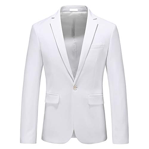 UNINUKOO Mens Suit Jacket Slim Fit Sport Coat 1 Button Notched Lapel Casual Fashion Dress Blazer for Men US Size 40 White - Image 1