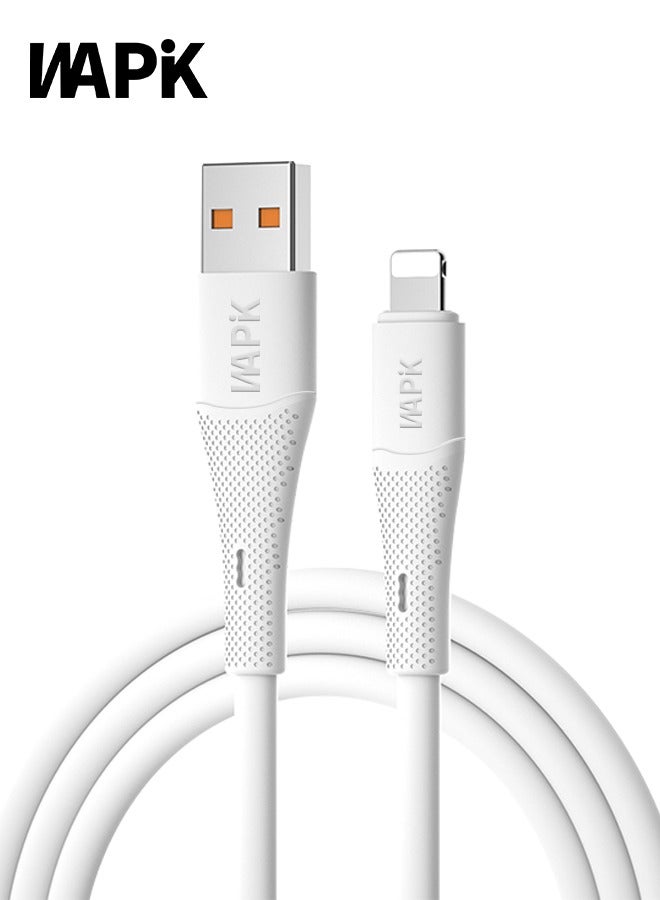 وابيك العلامة التجارية الكورية كابل شحن بيانات USB A إلى Lightning بطول 2 متر، نواة نحاسية نقية مقاومة للحريق من السيليكون، يدعم الشحن السريع بقوة 100 وات، متوافق مع سامسونج جالاكسي، ماك بوك برو، هواوي ميت بوك X برو، آيباد ميني 6 وأكثر (أبيض) - Image 1