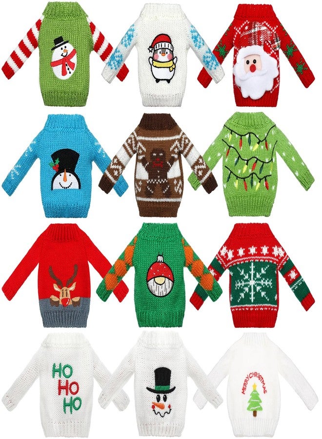 Aoriher 12 Pcs Christmas Accessories Clothes Accessory Sweater Set Knitted Clothing Elk Christmas Tree Snowflake Print Set (Snowflake) - Image 1