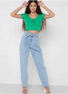 Classic Mom Jeans With Tie Up