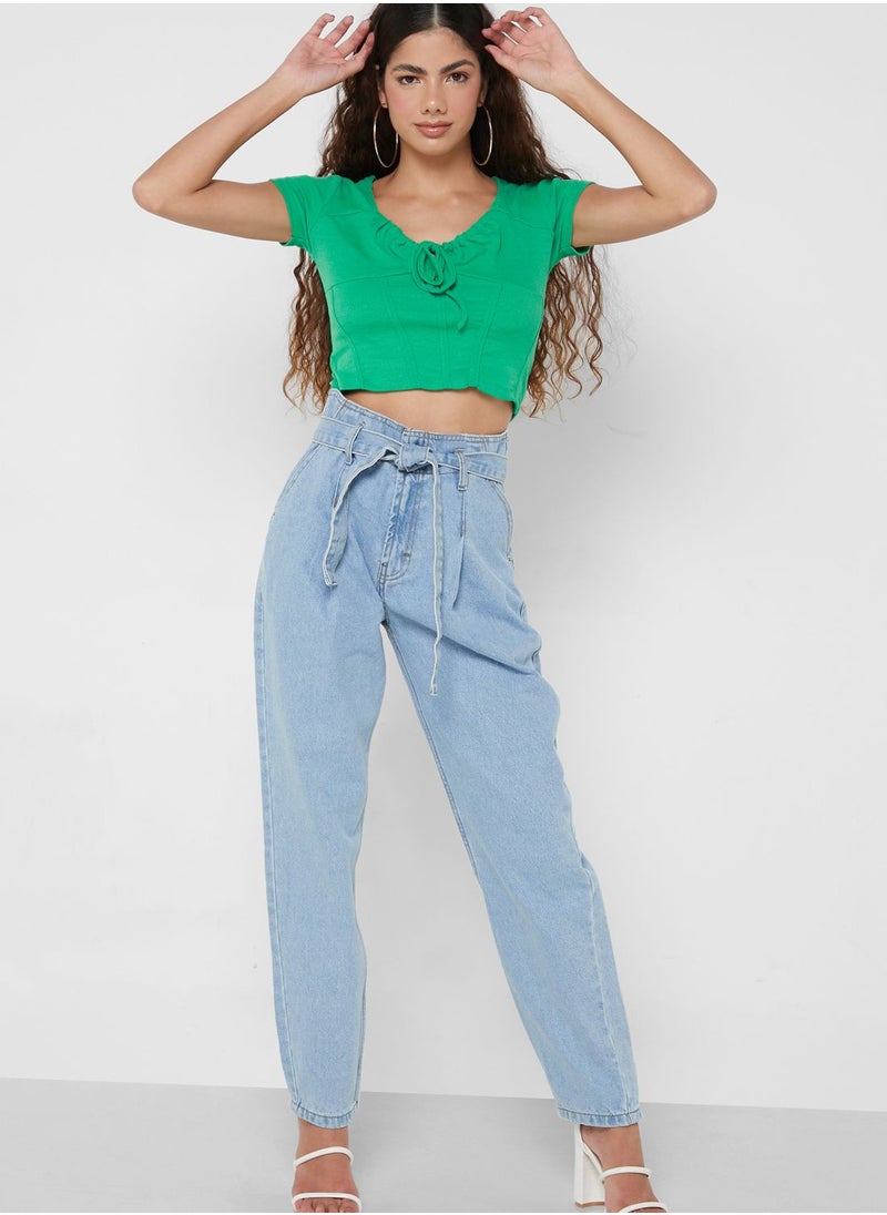 Ginger - Classic Mom Jeans With Tie Up - Image 1