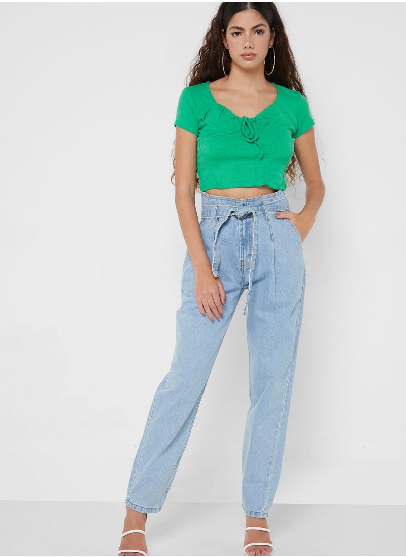 Ginger - Classic Mom Jeans With Tie Up - Image 1