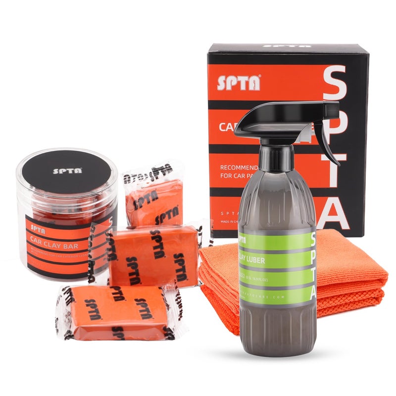 Clay Bar and Luber Synthetic Lubricant Kit SPTA 3 Pack 300g Medium Duty Clay Bars Detailing Magic Clay Bar with 16oz Luber Synthetic Lubricant for Car Wash Car Detailing CleanRV BusGlass Cleaning