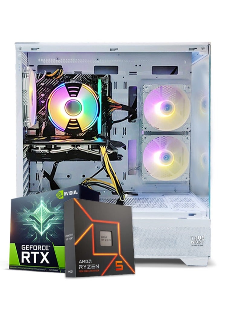تروينورت True Nort Gaming PC، معالج AMD Ryzen 5-7600X، بطاقة رسومات RTX 4060، 16 جيجابايت RAM، 1 تيرابايت SSD، ويندوز 11 برو، صندوق أبيض - Image 1