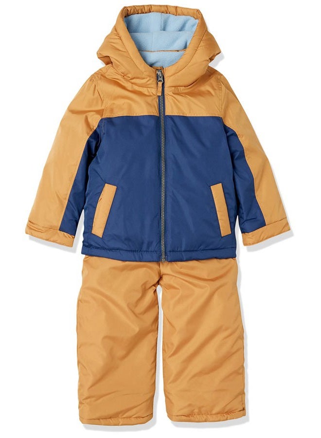 Simple Joys Simple Joy by Carter's Baby Boys' Water-Resistant Snowsuit Set-Hooded Winter Jacket, Khaki/Navy, 12 Months - Image 1