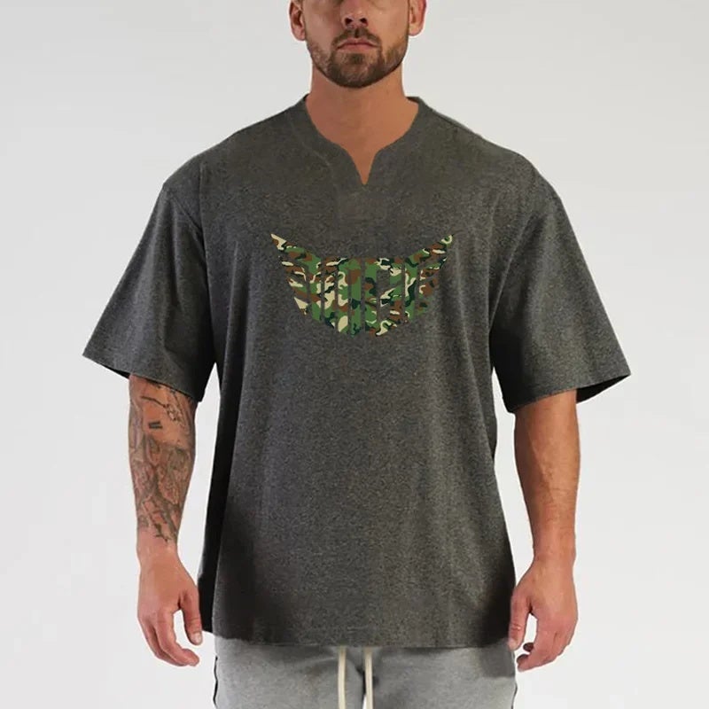 fashion brand V-neck heavy cotton fitness short-sleeved clothes men''s summer running loose Foreign Trade sports T-shirt fashion - Image 5