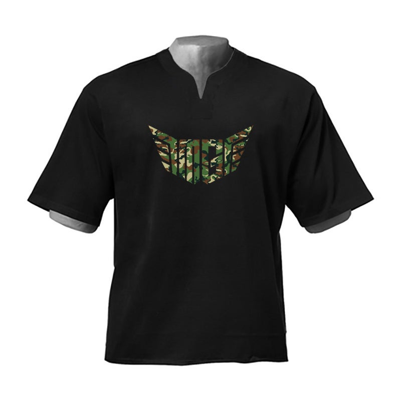 fashion brand V-neck heavy cotton fitness short-sleeved clothes men''s summer running loose Foreign Trade sports T-shirt fashion - Image 1