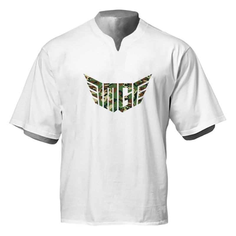 fashion brand V-neck heavy cotton fitness short-sleeved clothes men''s summer running loose Foreign Trade sports T-shirt fashion - Image 2