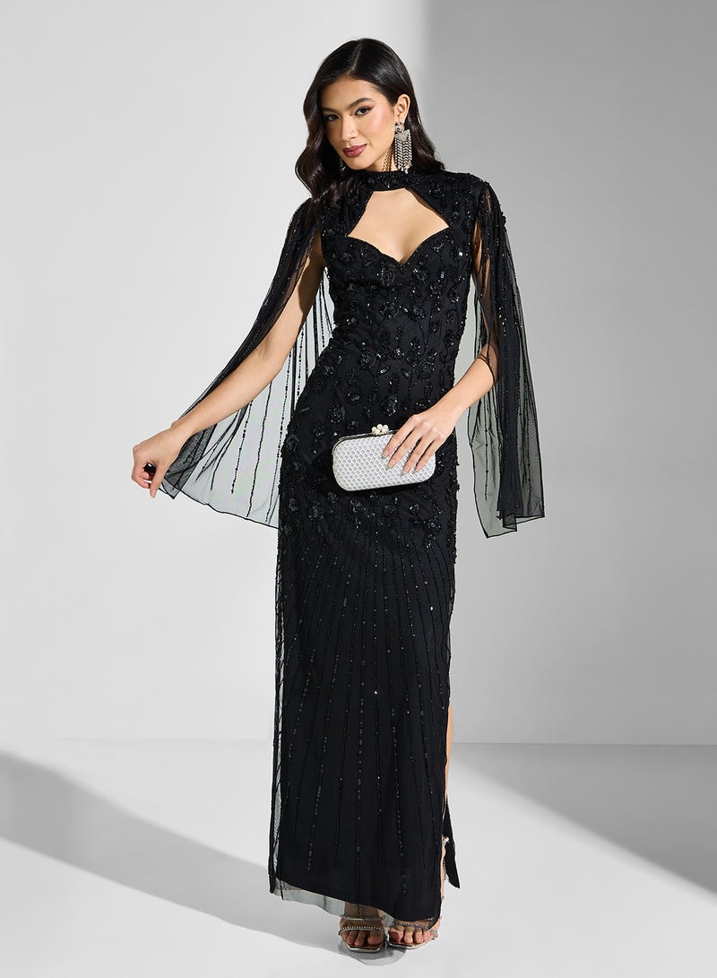 Namshi x Sequin Capelet Gown Dress - Image 4