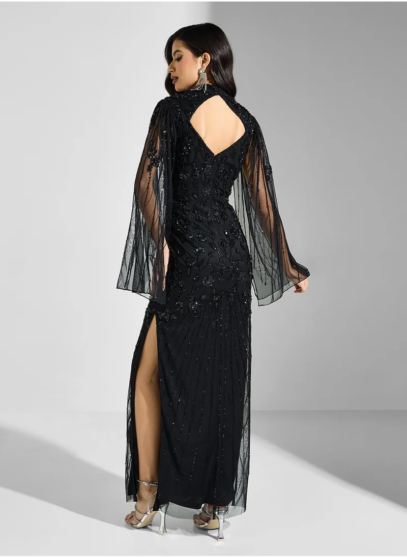 Namshi x Sequin Capelet Gown Dress