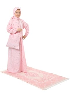 Elanesa  Girl Child Practical Prayer Dress Set With Bag With Prayer Rug Elastic Sleeve Star Printed  - Image 1
