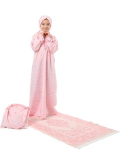 Elanesa  Girl Child Practical Prayer Dress Set With Bag With Prayer Rug Elastic Sleeve Star Printed  - Image 4