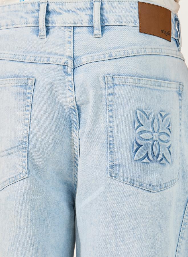 Styli Mid Rise Denim Shorts with Frayed Hem Detail  - Image 4