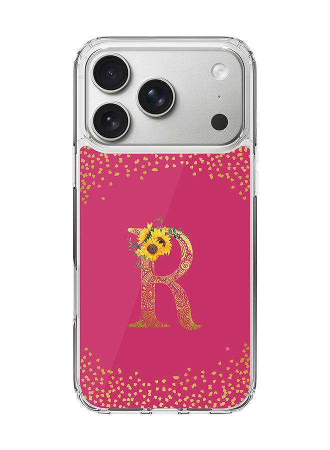 Stylizedd Classic Clear MagSafe Case for iPhone 17 Pro , Hybrid Soft Case Flexible Edges Anti Drop TPU PC Gel Thin Transparent Cover [ Designed for iPhone 17 Pro ] - Custom Monogram Initial Letter Floral Pattern Alphabet - R ( Deep Pink Rose )