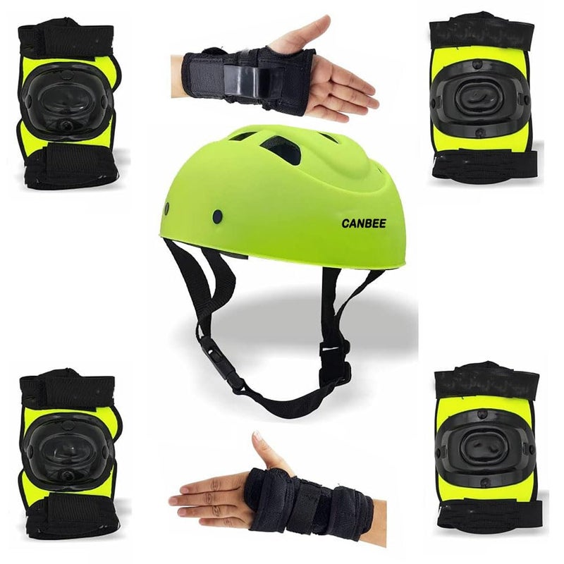 Canbee Cycling and Skating Protective Kit Set 6 to 14 Year Unsex Kids (Florocent Green) - Image 1