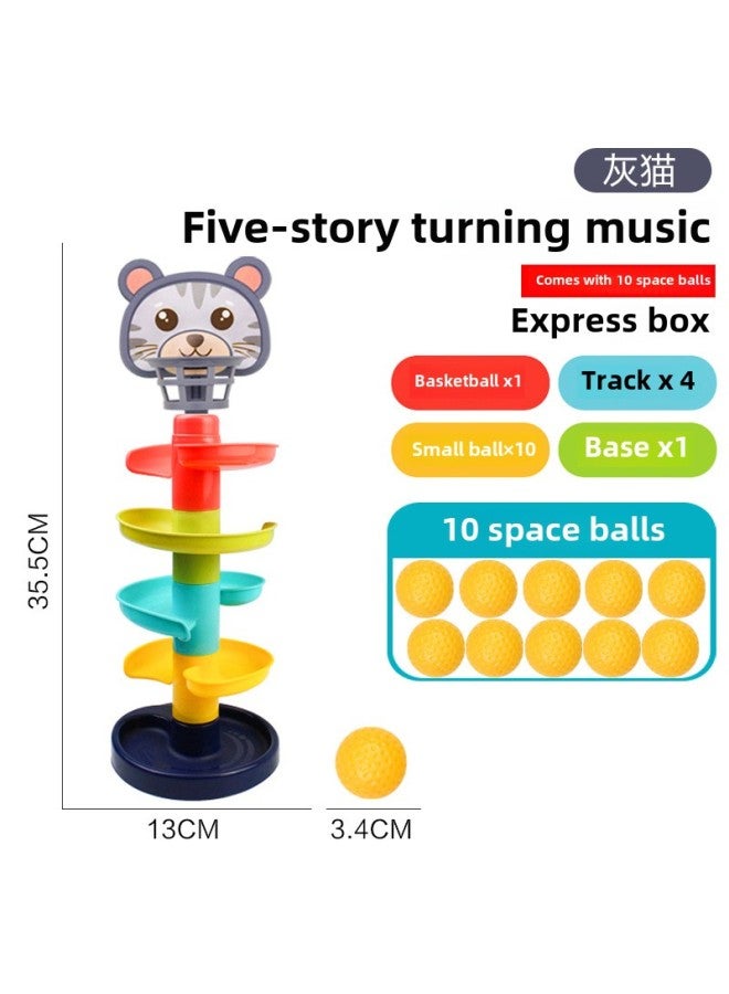 Cartoon Children's Basketball Hoop Toy Rolling Ball Slide Parent-child Interactive Fun Early Education Stacking Toy-Color:Five-layer Gray Cat Style (with 10 Balls) 563g  - Image 1
