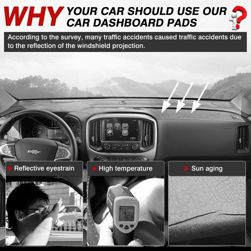 Autorder Dashboard Cover Mat for 2015-2022 Chevrolet Colorado - Flannel Sunshade UV Protector - Image 2