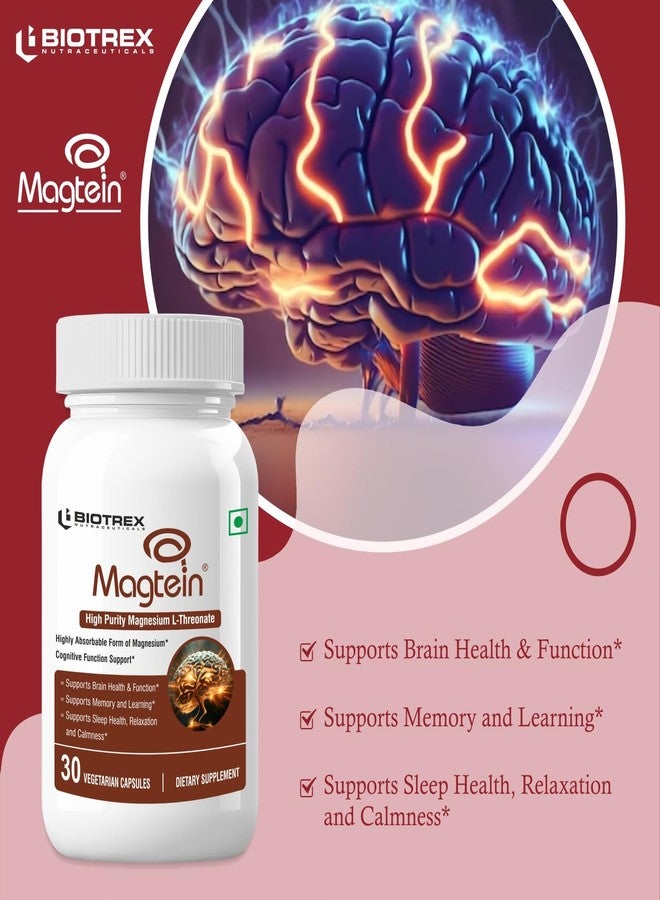 بايوتريكس نوتراسيتيكالز مكمل غذائي من Biotrex Nutraceuticals Magtein، يحتوي على المغنيسيوم إل-ثريونات، وهو شكل عالي التوافر الحيوي من المغنيسيوم، يدعم صحة النوم والوظائف الإدراكية - 30 كبسولة نباتية - Image 4