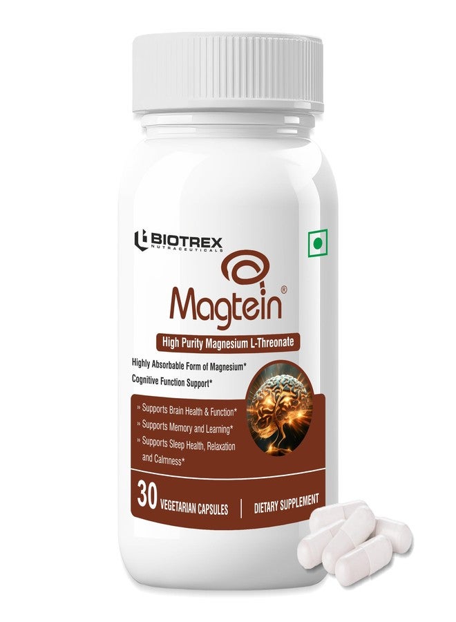 بايوتريكس نوتراسيتيكالز مكمل غذائي من Biotrex Nutraceuticals Magtein، يحتوي على المغنيسيوم إل-ثريونات، وهو شكل عالي التوافر الحيوي من المغنيسيوم، يدعم صحة النوم والوظائف الإدراكية - 30 كبسولة نباتية - Image 1