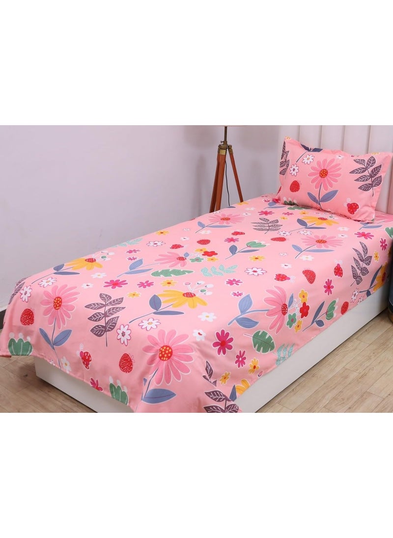 PRINDA PRINDA Presents Single Flat Bedsheets Size90 inch x 60 inch with 1 Pillow Cover 18 inch X 28 inch ColorPeach  - Image 1