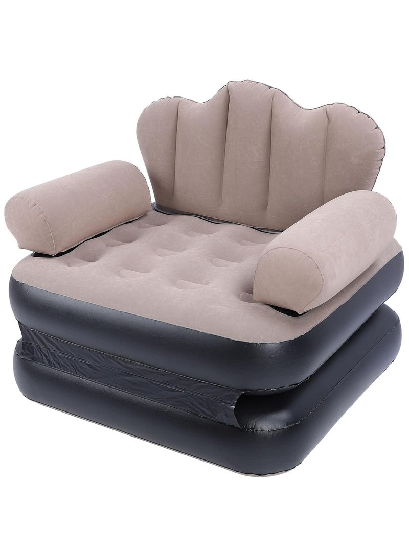Inflatable Sofa Bed, Portable Foldable Thickened Flocked PVC Blow Up Couch Mattress Wearable 6.1lb Load Bearing Coffee for Home for Camping (Multicolour) - Image 1