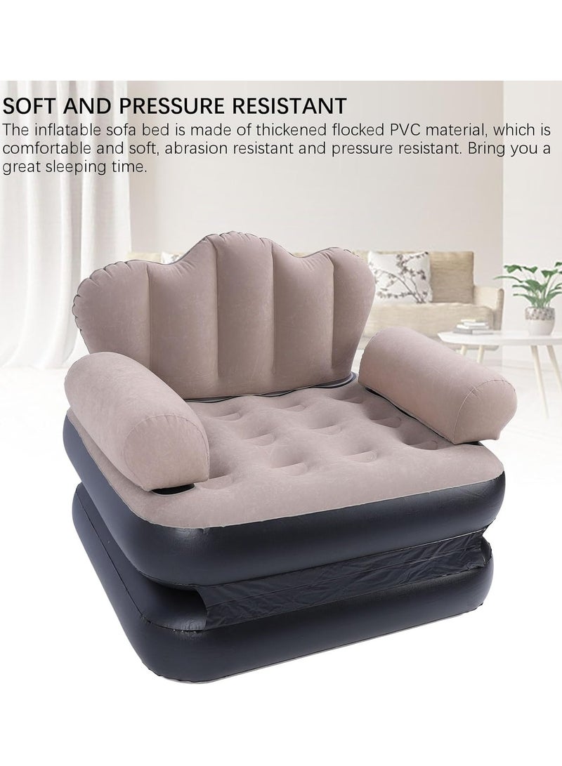 Inflatable Sofa Bed, Portable Foldable Thickened Flocked PVC Blow Up Couch Mattress Wearable 6.1lb Load Bearing Coffee for Home for Camping (Multicolour) - Image 5