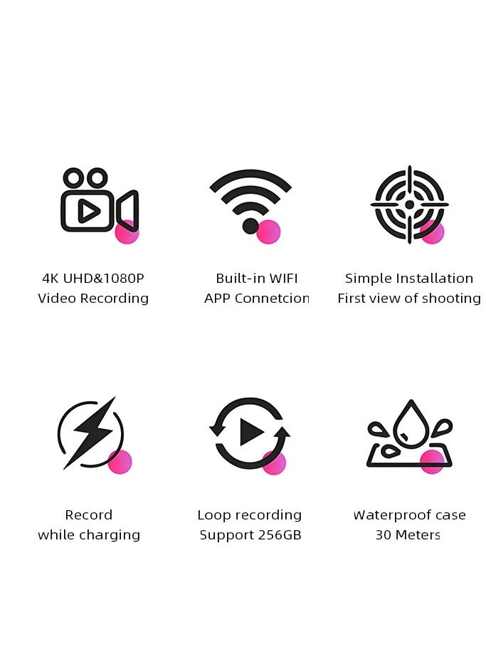 Wayward Rascals 4K Ultra HD Mini Action Camera with WiFi, Sports Camera, 120° Wide Angle Lens, Magnetic Strap, Back Clip, Waterproof Case, 64GB TF Card - White  - Image 4