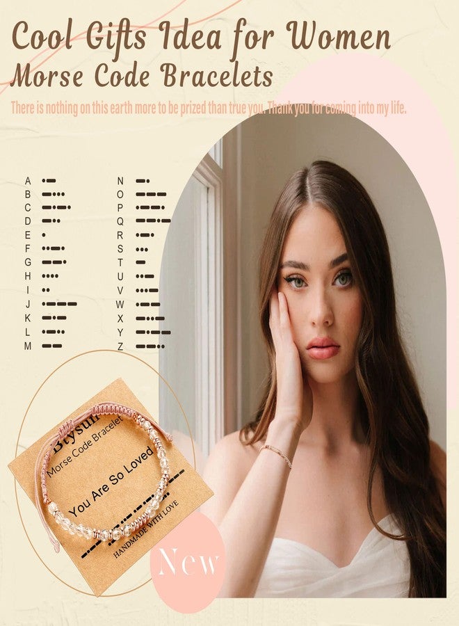Btysun Morse Code Bracelets for Women Christmas Gift Stocking Stuffers for Teens Pink Braided Bracelets Inspirational Best Friend Birthday Gifts for Her High School Graduation Gifts for Her 2025 Mom - Image 2