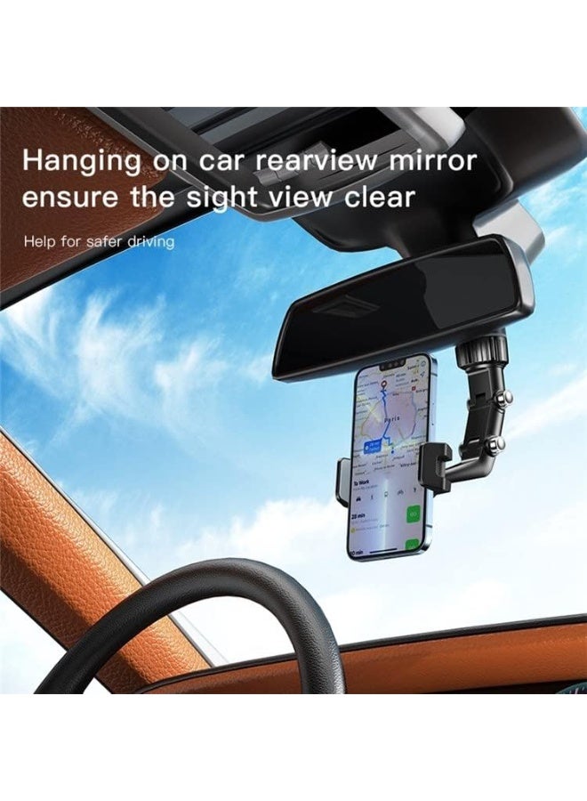 Yesido Clip-on Rotating Rearview Mirror Phone Mount, Adjustable Bracket for 4-6.7" Smartphones, 360° Rotation Car Holder – Universal Clip Design - Image 2