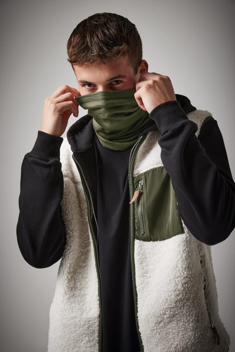 ASVP Shop غطاء رقبة متعدد الاستخدامات من صوف الميرينو من ASVP Shop - قناع وجه من 100% صوف الميرينو، دافئ للرقبة للتزلج، غطاء رأس قابل للتنفس وسريع الجفاف (أخضر) - Image 3