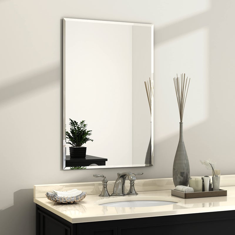 KOHROS Bathroom Mirror Rectangle Beveled Polished Frameless Wall Mirror for Bathroom Vanity Bedroom 24 W x 35 H Rectangle