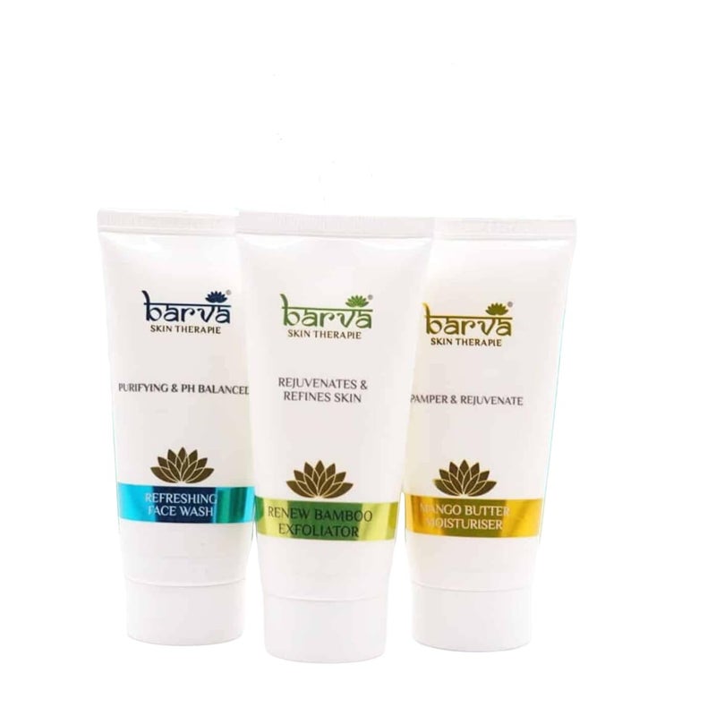 Barva Home Spa Facial Kit Contains Face Wash Face Scrub Mango Butter Moisturizer Skin Care Essentials Suits All Skin Types 150 Grams - Image 1