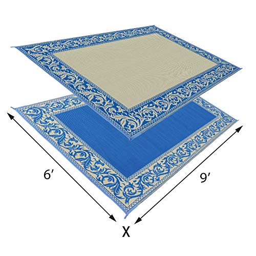Stylish Camping Ming's Mark RD3 Reversible Classical Patio Mat - 6' x 9', Blue/Beige - Image 2