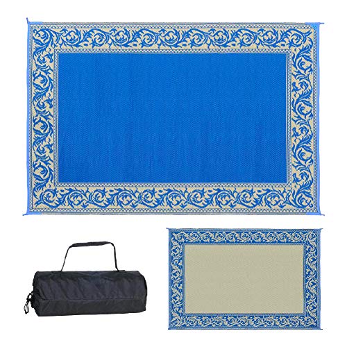 Stylish Camping Ming's Mark RD3 Reversible Classical Patio Mat - 6' x 9', Blue/Beige - Image 1