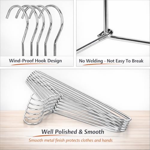 PulGos 12 Metal Clothes Hanger + 10 Pack Transparent Single Hooks Combo |Rust Free & Heavy Duty |Non-Slip| Lightweight & Durable |Smooth Finish Design| Space-Saving Wardrobe & Closet Organizer Hangers - Image 3