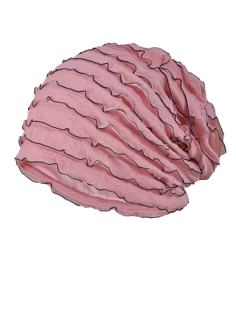 Loquat Infinity Scarf Headwear Cap Multi Layered Pleated Beanie Hat Pink/Black 