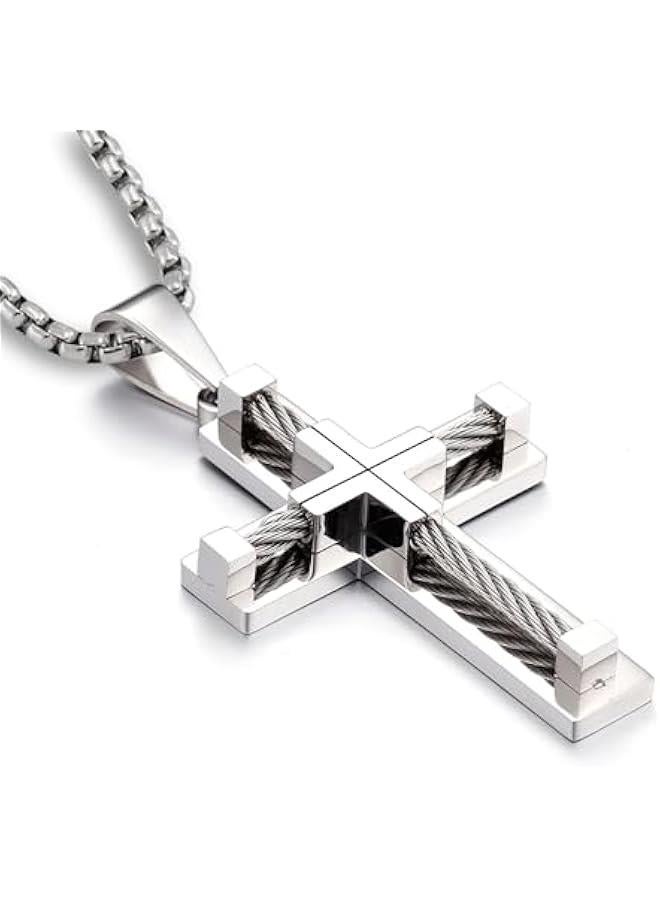 Arabest Men's Cross Necklace 316L Stainless Steel Large Jesus Christ Pendant Jewelry Rolo Chain for 24'' - Image 1
