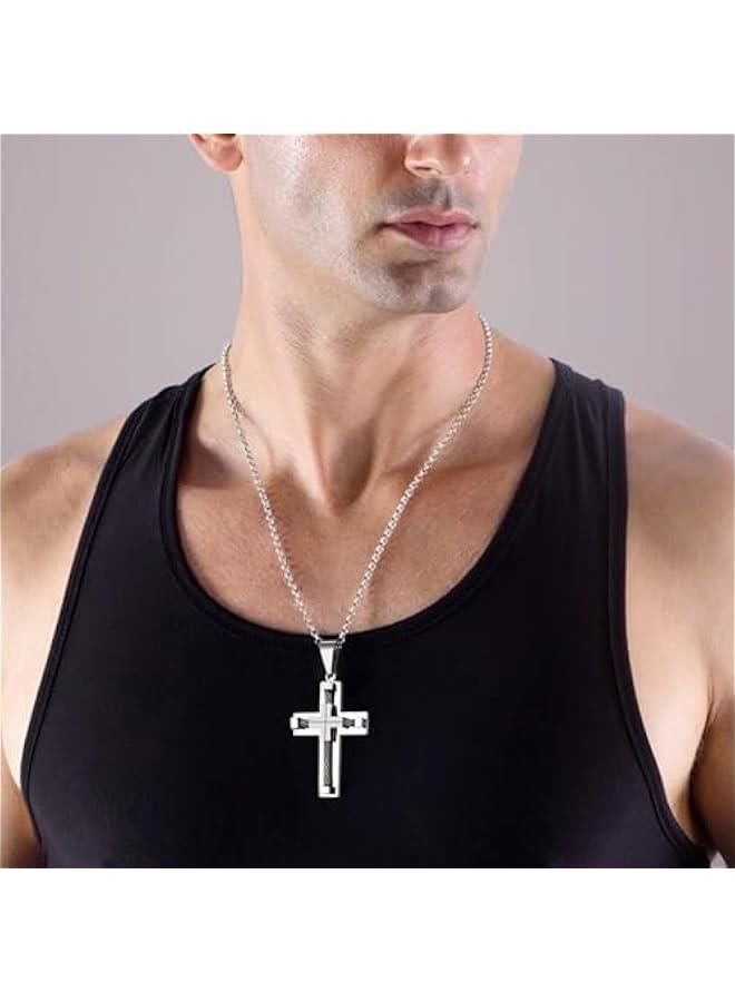 Arabest Men's Cross Necklace 316L Stainless Steel Large Jesus Christ Pendant Jewelry Rolo Chain for 24'' - Image 2