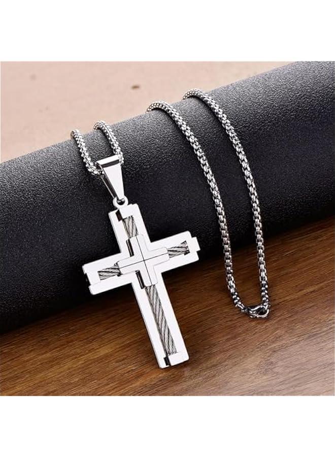 Arabest Men's Cross Necklace 316L Stainless Steel Large Jesus Christ Pendant Jewelry Rolo Chain for 24'' - Image 4