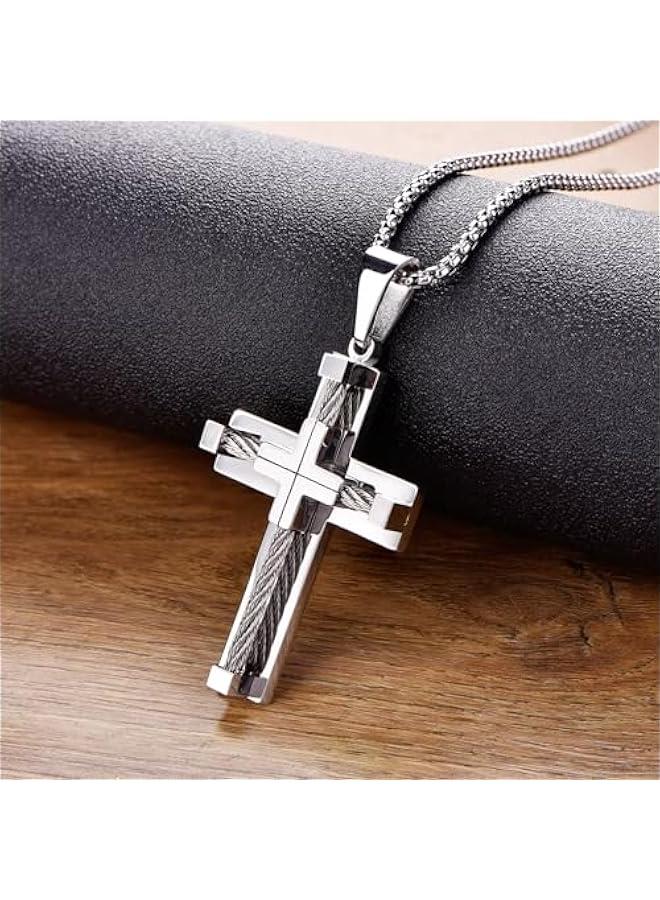 Arabest Men's Cross Necklace 316L Stainless Steel Large Jesus Christ Pendant Jewelry Rolo Chain for 24'' - Image 5