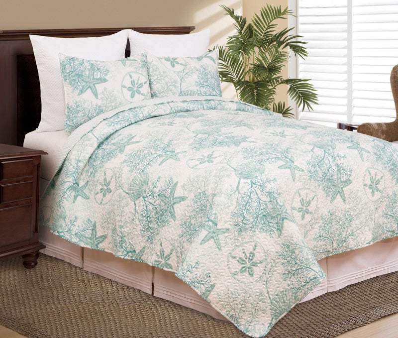 C&F Home Ocean Treasures Blue Starfish Sand Dollar Twin Bed Quilt Set All Seasons Summer Seashell Coral Beach House Reversible Lightweight Coverlet Comforter Nautical Bedroom Bedding Decor Decoration - Image 3