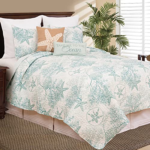 C&F Home Ocean Treasures Blue Starfish Sand Dollar Twin Bed Quilt Set All Seasons Summer Seashell Coral Beach House Reversible Lightweight Coverlet Comforter Nautical Bedroom Bedding Decor Decoration - Image 2